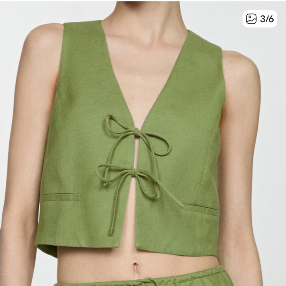 Mango Olive Green Tie-Front Crop Vest